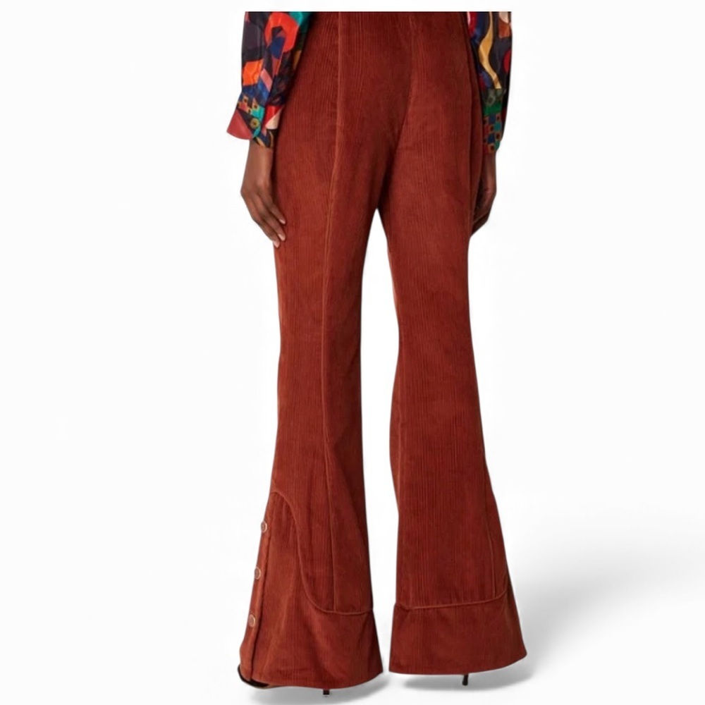 NWT Farm Rio Corduroy Button-Front Flare Pants – Brown – Size S MSRP $230 - Picture 3 of 4